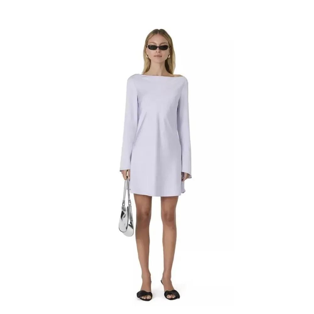 French Connection Ennis Satin Long Sleeve mini Dress lavender a line dress Size